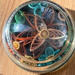 Handcrafted Glass Paperweight with Multicolor Quilling Flowers